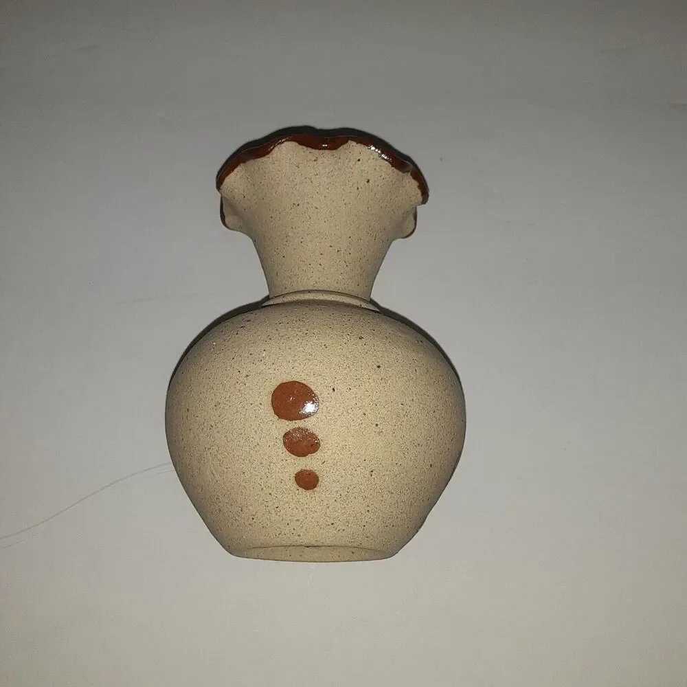 Mexican Tribal Stoneware mini Vase Signed Tonala Lovers